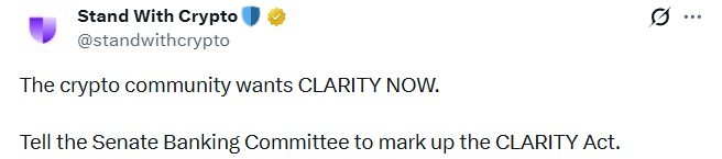 Организация «Stand With Crypto» призывает Сенат принять срочные меры в отношении закона CLARITY