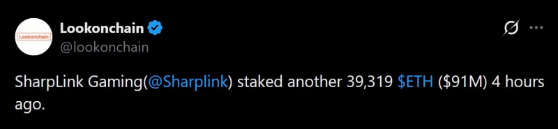 Sharplink делает крупную ставку на Ethereum, разместив еще 39 319 ETH на сумму 91 миллион долларов